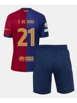 Otroški Nogometna dresi replika Barcelona Frenkie de Jong #21 Domači 2024-25 Kratek rokav (+ hlače)